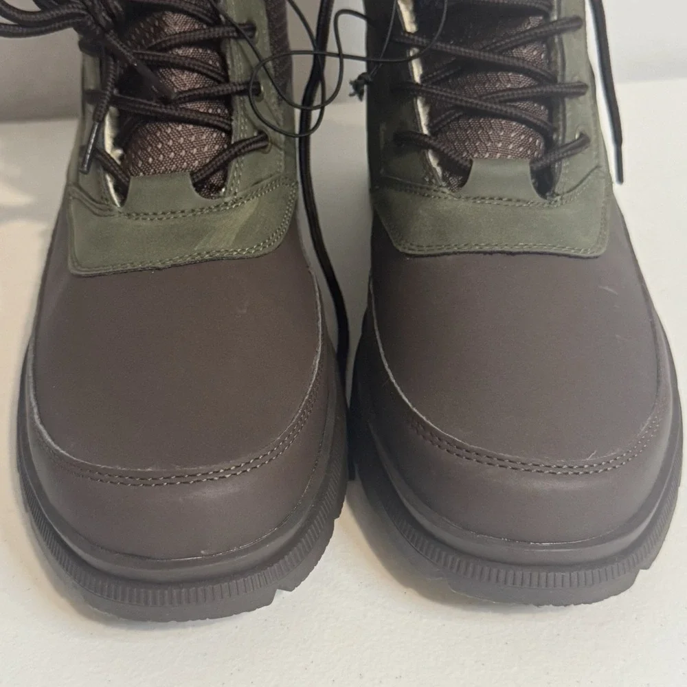 Khombu Mens Tall Winter Thermo Lite Fuzzy Lining Brown Green Boots Size 12M NEW
